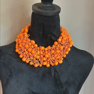 Aldo Orange Statement Necklace Bold Beaded Design